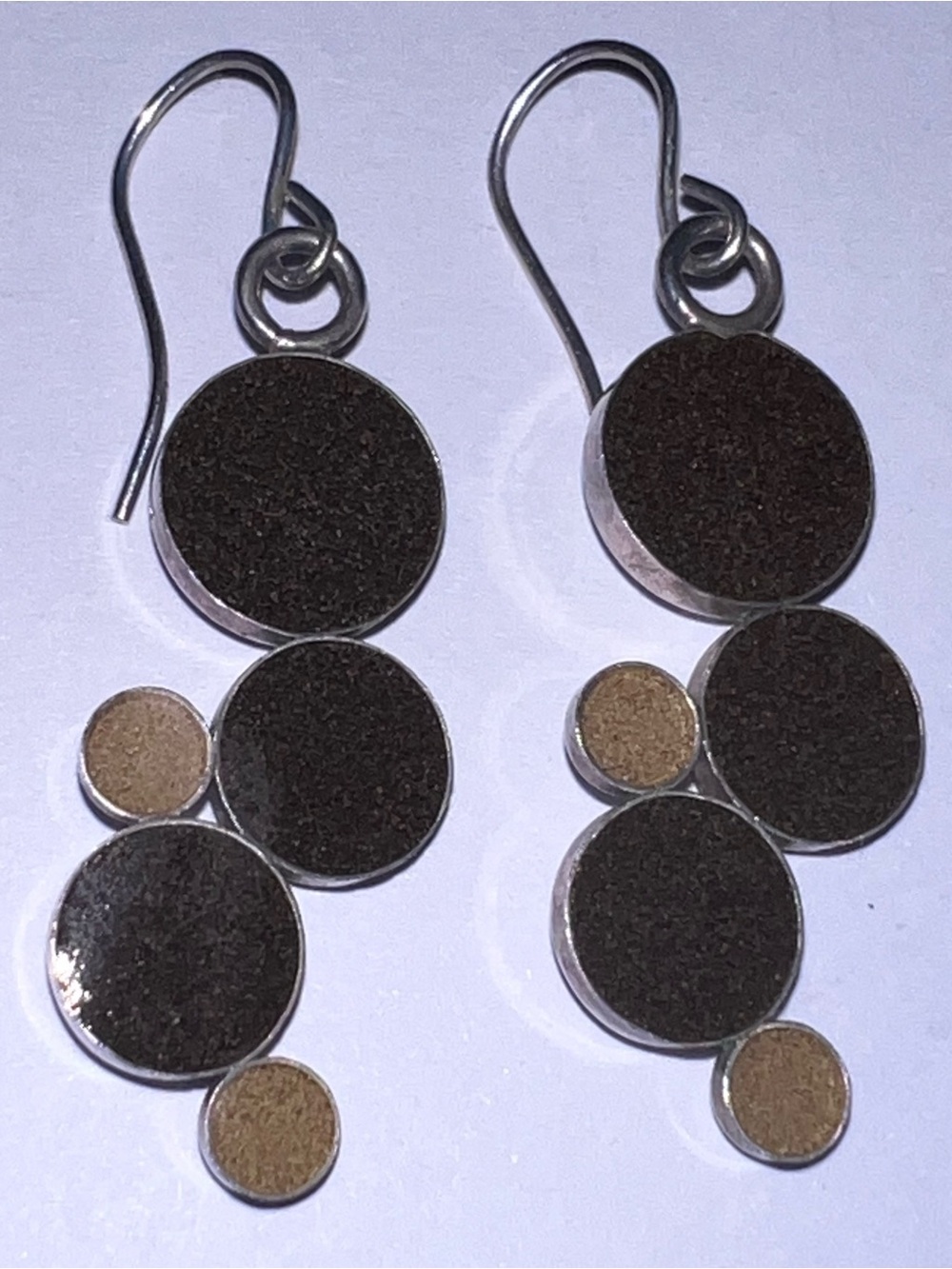 Earrings geometric mod circle pierced brown  bubble artistic pendant silver hook